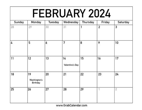 Printable February 2024 Calendar