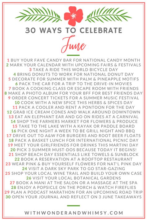 June Bucket List With Wonder And Whimsy Monthly Celebration Summer