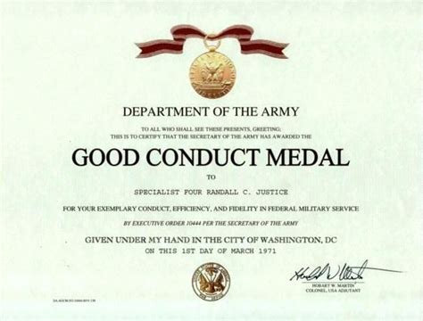 Army Good Conduct Medal Certificate Template 1 Templates Example