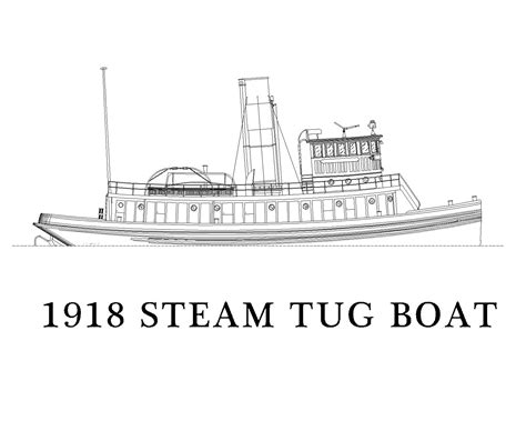 Line Drawing Of 1918 Steam Tugboat