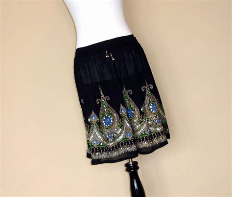 Black Mini Skirt Short Bohemain Gypsy Skirt Flowy Boho