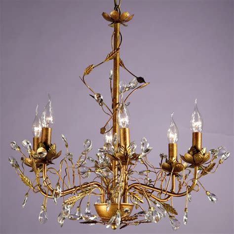 Renee antique gold metal buffet table lamp $ 178.00. Antique Gold And Clear Floral 6 Light Chandelier | French Lighting