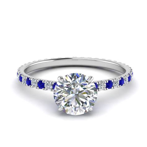 eternity hidden halo round cut diamond engagement ring with sapphire in 14k white gold