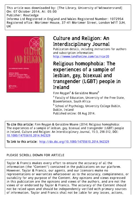 pdf religious homophobia the experiences of a sample of lesbian gay bisexual and