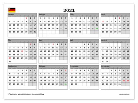 Termine gesetzliche feiertage 2021 in deutschland. Jahreskalender 2021 - Rheinland-Pfalz - Michel Zbinden DE