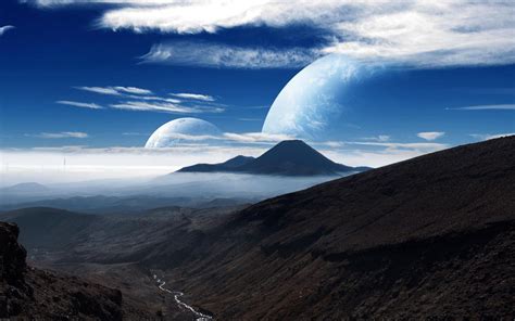 Mountain With Blue Sky And Clouds Landscape Planet Digital Art