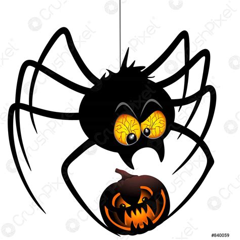 Halloween Funny Spider Cartoon Holding A Pumpkin Vector Illustration