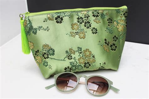 Green Clutch Bag Light Green Blossom Satin Fabric Green Etsy