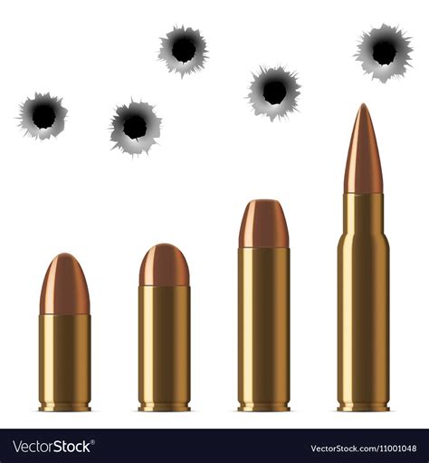 Shot Gun Bullets And Bullet Holes Isolated Vector Image