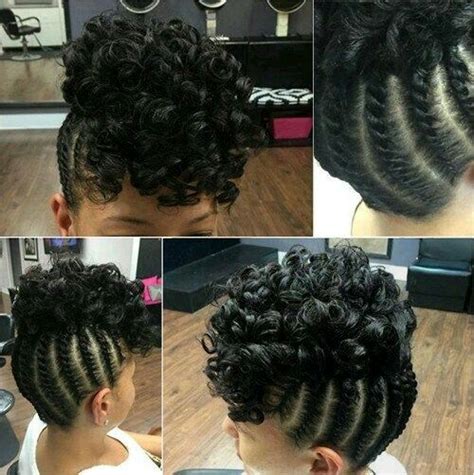 Take a look for your favourite. Cornrows updo with a curly puff. Natural hair updo! | Hair ...