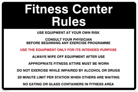 Fitness Center Rules From Safety Sign Supplies