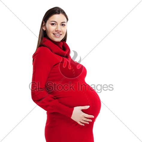 Happy Young Pregnant Woman In Red Dress · Gl Stock Images
