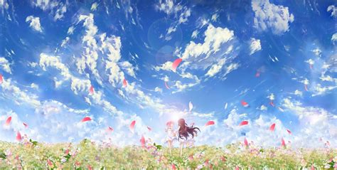 3840x2160 Resolution Anime Flowers Clouds Hd Wallpaper Wallpaper