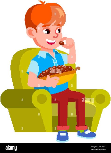 Fat Boy Eating Sweets Vector Stock Vector Image And Art Alamy