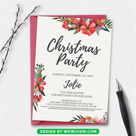 Free Simple Christmas Party Invitation Card Template Free Psd