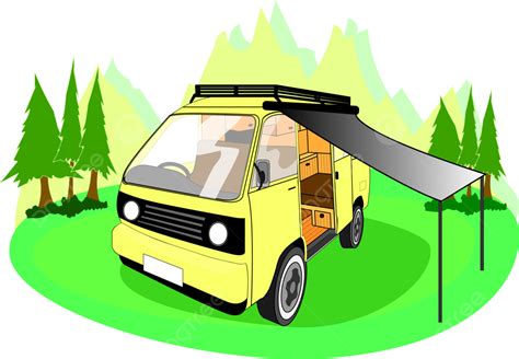 Van Life Yellow Camper With Mountain Background Van Life Yellow Camper With Mountain Camper