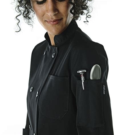 Womens Long Sleeve Plastic Button Chef Coat Chefwear