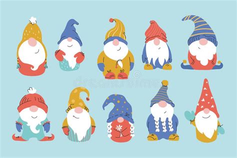 Vector Set Of Cute Hand Drawn Dwarf Gnome Characters Stock Vector
