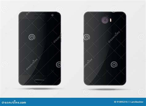 Front And Back View Realistic Black Isolated Smartphone Stock Vector