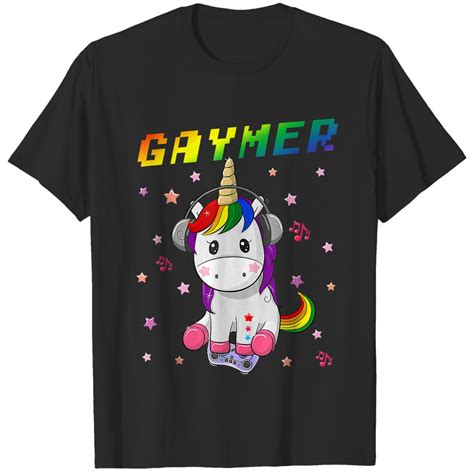 gaymer gay pride flag lgbt gamer lgbtq video gaming unicorn t shirt t shirts sold by danaisenri