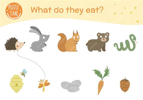 Premium Vector What Do They Eat Matching Activity For Children With