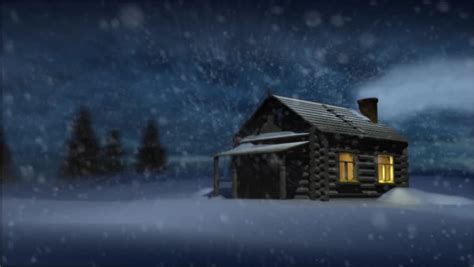 Computer Generated Video Of Private House In Winter At Night In Snow