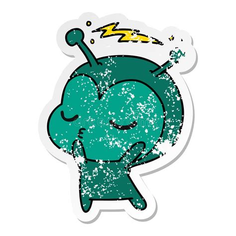 A Creative Distressed Sticker Cartoon Of A Cute Kawaii Alien Stock