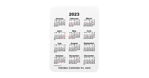 2023 White Holiday Calendar By Janz Magnet Zazzle