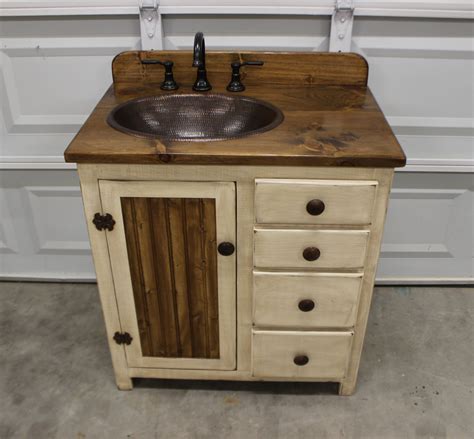 Rustic Farmhouse Vanity 32 Copper Sink Antique White Bathroom Vanity