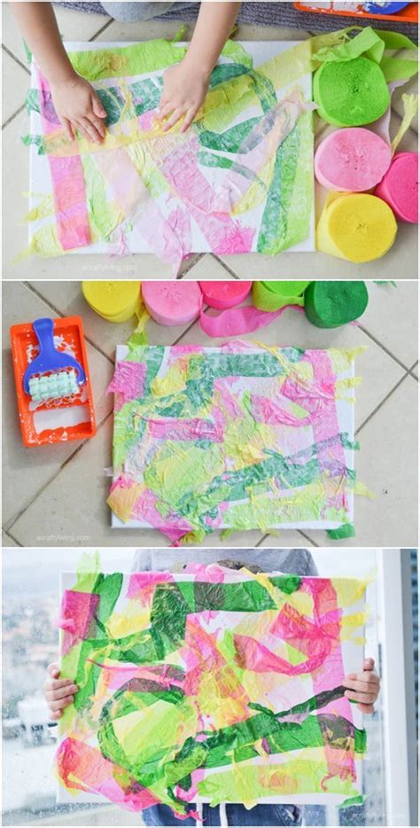 Easy Crepe Paper Canvas Art With Kids Beautiful And Colorful Art You