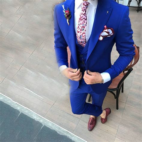 2019 double breasted vest royal blue slim fit mens wedding suit prom suits for men 3 pieces