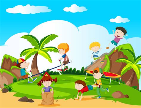 Happy Children Playing In Playground 454965 Vector Art At Vecteezy
