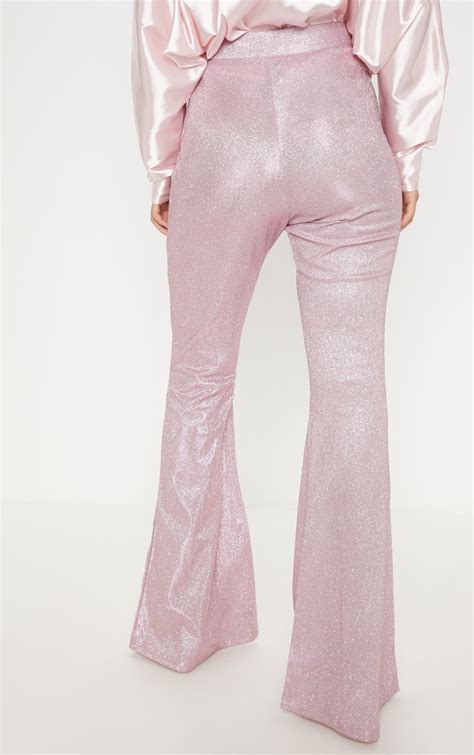 Pink Front Seam Glitter Flared Pants Prettylittlething Usa