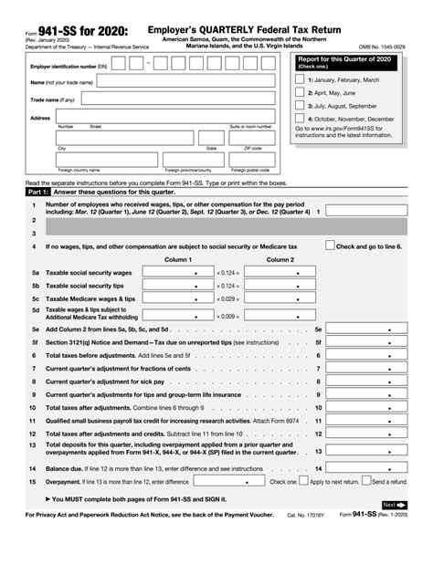 Irs 941 Ss 2020 Fill And Sign Printable Template Online Us Legal Forms