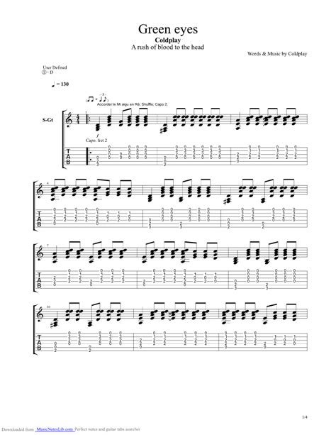 Green Eyes Guitar Pro Tab By Coldplay