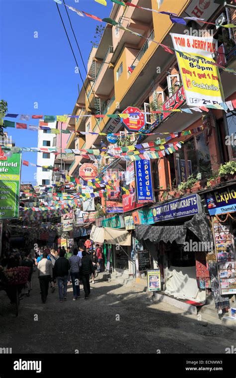 Street Scene With Souvenir Stalls And Shops Thamel District Kathmandu City Nepal Asia Stock