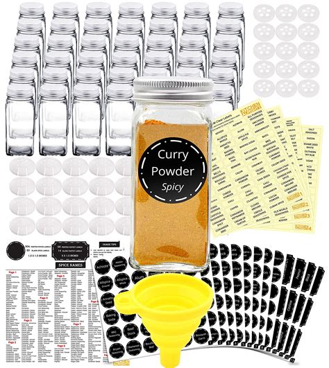 Buy 42 Glass Spice Jars Complete Set 667 Chalkboard And Clear Printed Spice And Pantry Labels 4
