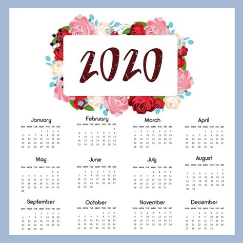 Diseño Del Calendario 2020 Listo Para Imprimir Vector Premium
