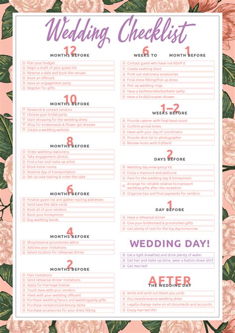 Printable Wedding Checklist Pdf Download Printable Wedding Wedding