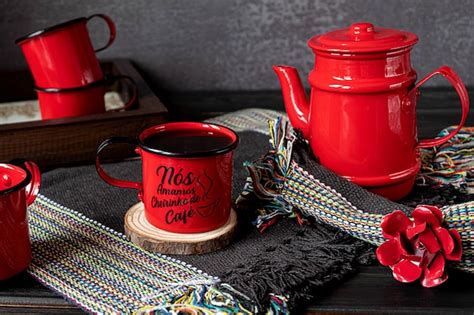 Premium Photo Hot Freshly Brewed Coffee Served In A Red Coffee Set