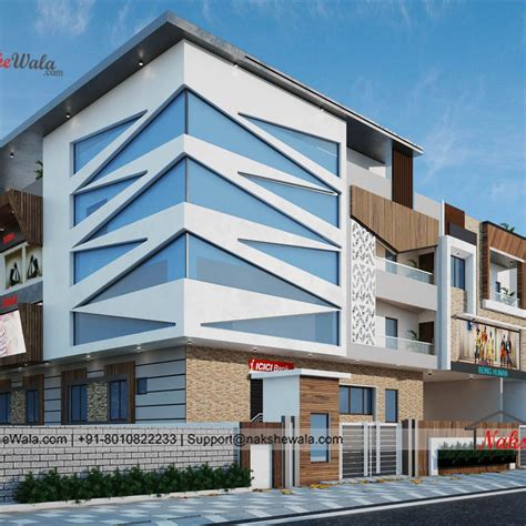 60x50sqft Commercial Complex 3d Modern Front Elevation Design In 2021