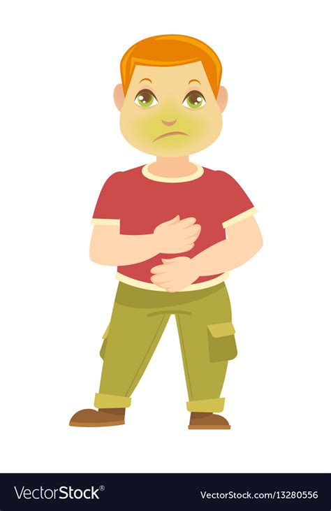 Child Has Pain In Stomach Boy Sick With Green Vector Image