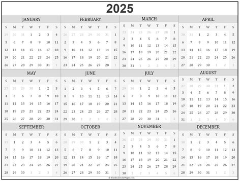 2025 year calendar