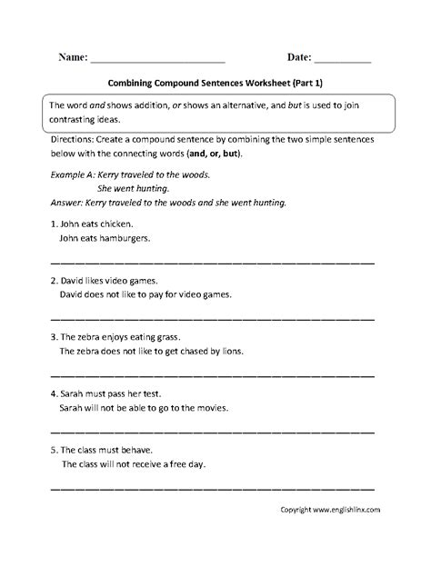 Combine each set of sentences below to create a new sentence. 17 Best Images of Simple Sentence Worksheets 6th Grade ...