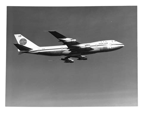Pan Am Airlines N747pa Boeing 747 Airplane In Flight B And W 1928046583