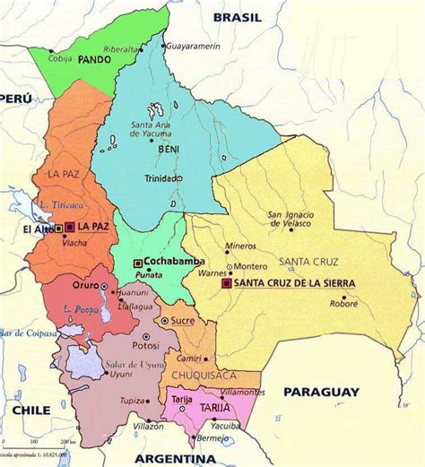 Administrative Map Of Bolivia With Major Cities Bolivia South