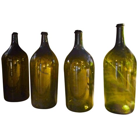 Vintage Glass Large Format Bottles France Circa 1860 Antique Bottles Green Glass Bottles