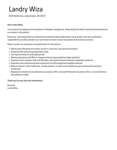 Utilization Management Cover Letter | Velvet Jobs