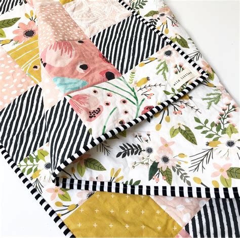 Floral Modern Baby Quilt Wholecloth Baby Girl Quilt Baby Quilt Etsy