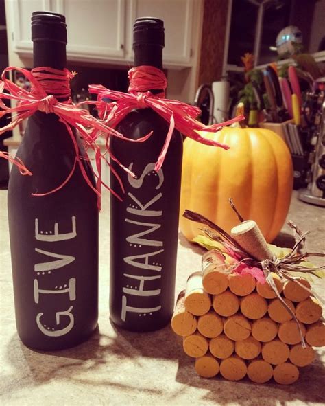 Fun Fall Projects Wine Cork Pumpkin With Chalkboard Art Wine Bottles